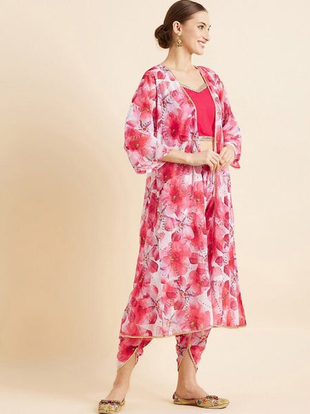 Floral Printed Crop Top With Dhoti Pants & Shrug Ethnic Co ords, Ready to wear Indian Dress, Indo Western Outfit For Women, Indian suit set VitansEthnics