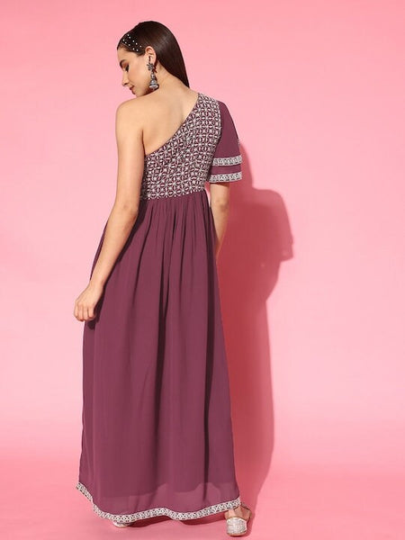 Designer Embroidered One Shoulder Indian Dress For Women, Embellished Indo Western Dress, Dresses For Women, Party Wear Indian Outfit VitansEthnics