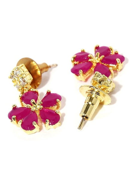 Gold-Toned & Pink CZ Stone-Studded Jewellery Set