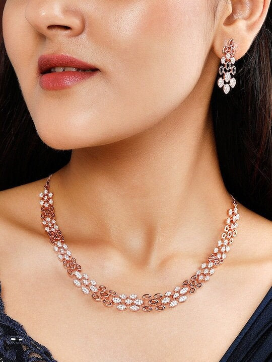 Rose Gold-Plated White CZ-Studded Jewellery Set