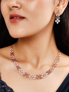 Rose Gold-Plated White CZ-Studded Jewellery Set