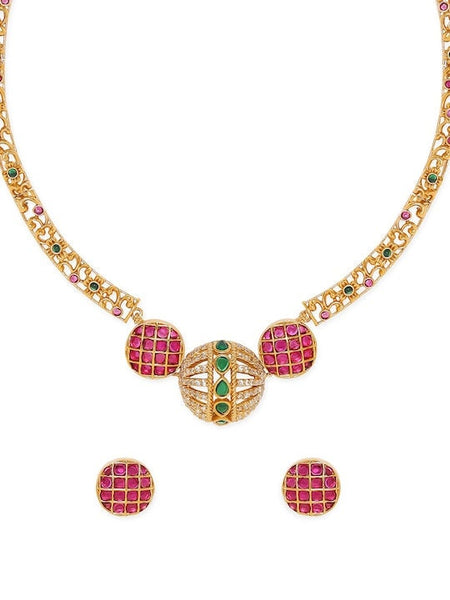 Gold-Plated American Diamond Intricate Choker Jewellery Set For Women