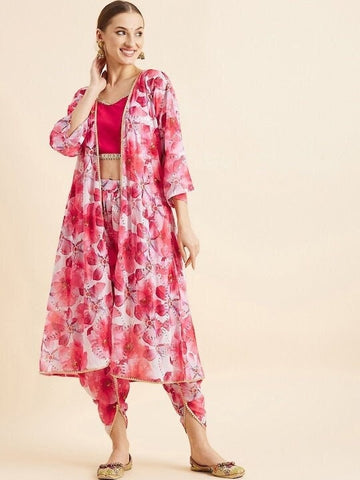 Floral Printed Crop Top With Dhoti Pants & Shrug Ethnic Co ords, Ready to wear Indian Dress, Indo Western Outfit For Women, Indian suit set VitansEthnics