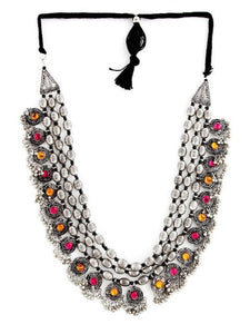 Silver Toned Oxidised Alloy Handcrafted Necklace