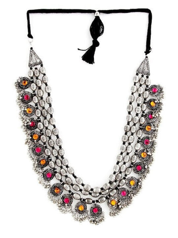 Silver Toned Oxidised Alloy Handcrafted Necklace