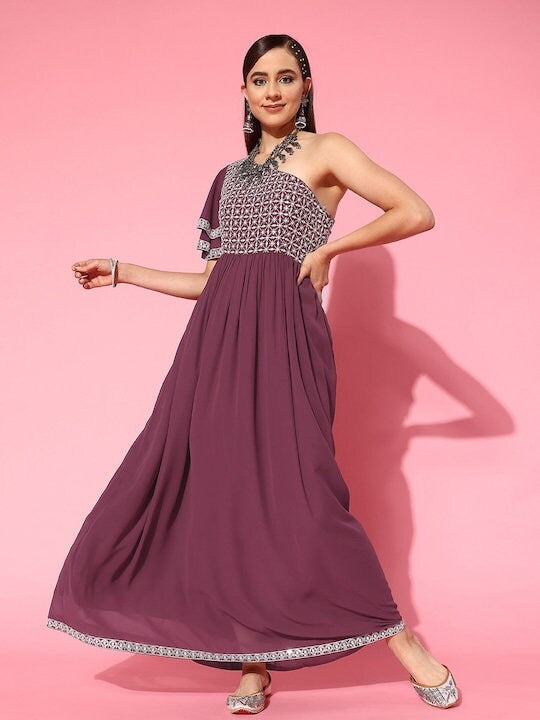 navy blue dress for baby girl Sarahi Western Aztec Shirred A-line Sleeveless Maxi Dress main image 0
