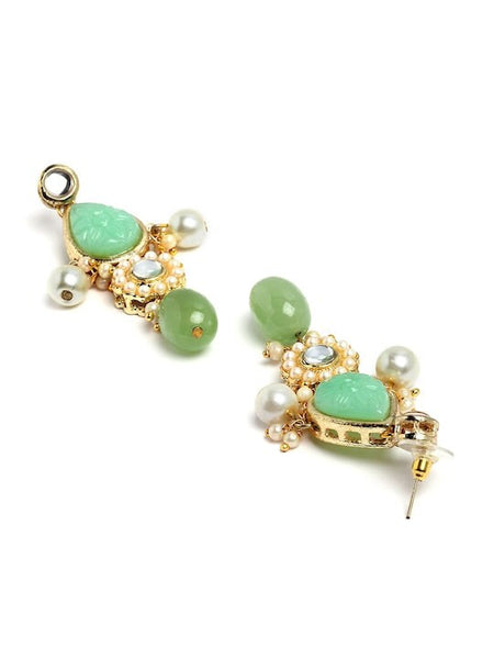 Gold-Plated Lime Green Stone & White Kundan Studded Jewelry Set For Women