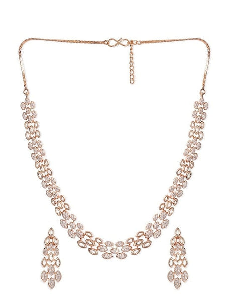Rose Gold-Plated White CZ-Studded Jewellery Set