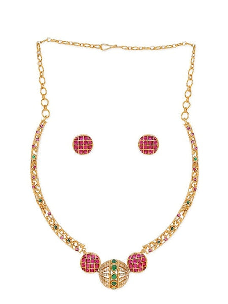 Gold-Plated American Diamond Intricate Choker Jewellery Set For Women