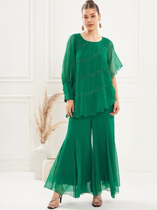 Embellished Top With Flared Palazzo For Women, Kurti Palazzo set, Indian Suit Set, Indo Western Outfit, Indian Dress, Co ords Women VitansEthnics