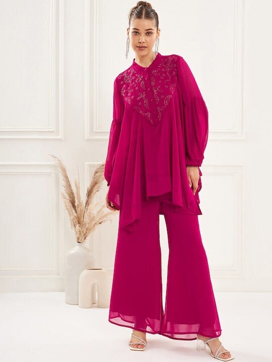 Embellished Top With Flared Palazzo For Women, Kurti Tunic Palazzo set, Indian Suit Set, Indo Western Outfit, Indian Dress, Co ords Women VitansEthnics