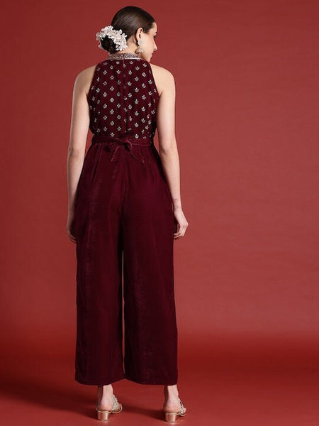 Designer Halter Neck Culotte Jumpsuit with Belt For Women, Indo Western Outfit, Indian Dress, Fusion Jumpsuit, Party Wear Indian Outfit VitansEthnics
