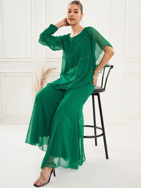 Embellished Top With Flared Palazzo For Women, Kurti Palazzo set, Indian Suit Set, Indo Western Outfit, Indian Dress, Co ords Women VitansEthnics