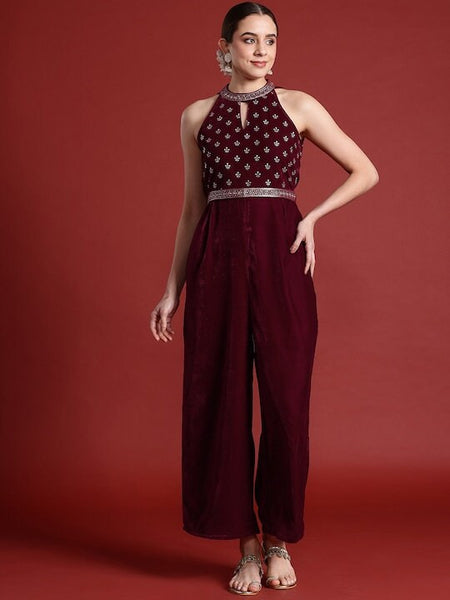 Designer Halter Neck Culotte Jumpsuit with Belt For Women, Indo Western Outfit, Indian Dress, Fusion Jumpsuit, Party Wear Indian Outfit VitansEthnics