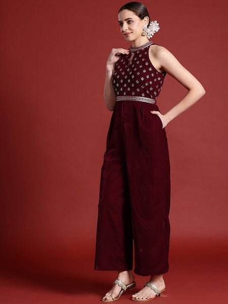 Designer Halter Neck Culotte Jumpsuit with Belt For Women, Indo Western Outfit, Indian Dress, Fusion Jumpsuit, Party Wear Indian Outfit VitansEthnics