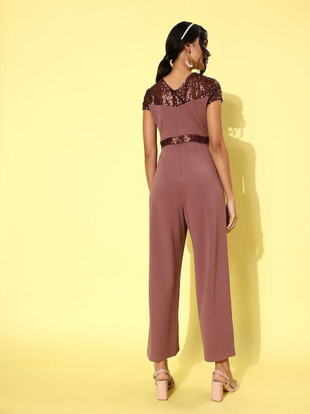 Mauve & Burgundy Jumpsuit with Embellished Detail For Women, Indo Western Dress, Party Wear Indian Dress, Jumpsuits, Fusion Wear outfit VitansEthnics