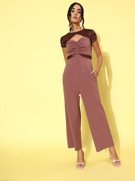 Mauve & Burgundy Jumpsuit with Embellished Detail For Women, Indo Western Dress, Party Wear Indian Dress, Jumpsuits, Fusion Wear outfit VitansEthnics