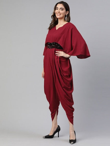 Women Flared Sleeves Jumpsuit With Embellished Detail, Indo Western Dress, Party Wear Dress, Jumpsuits, Fusion Wear Outfit, Wedding Wear VitansEthnics