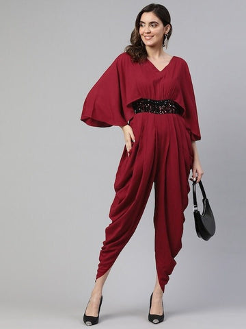 Women Flared Sleeves Jumpsuit With Embellished Detail, Indo Western Dress, Party Wear Dress, Jumpsuits, Fusion Wear Outfit, Wedding Wear VitansEthnics