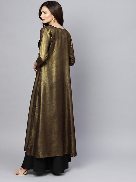 Women Black And Golden Solid Top with Skirt & Ethnic Jacket, Indo Western Ethnic Set for women, designer party wear Outfit, Wedding Wear Set VitansEthnics