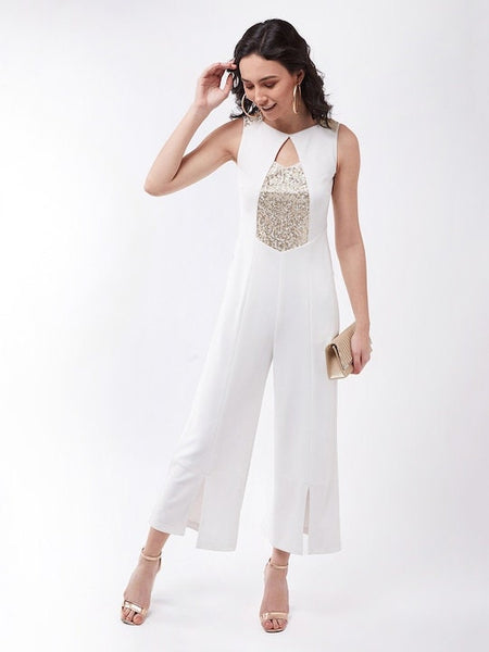 Charming White Solid Bling and Sparkly Jumpsuit For Women, Indo Western Dress, Party Wear Indian Dress, Jumpsuits, Fusion Wear For Women VitansEthnics