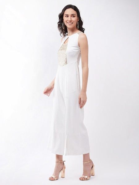 Charming White Solid Bling and Sparkly Jumpsuit For Women, Indo Western Dress, Party Wear Indian Dress, Jumpsuits, Fusion Wear For Women VitansEthnics