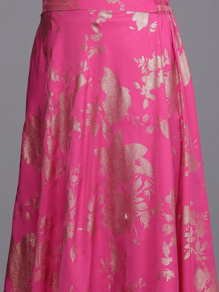 Women Elegant Pink Printed Top with Skirt And Jacket, Indo Western Ethnic Set for women, Crop top with Skirt and shrug Set, Fusion Outfit VitansEthnics