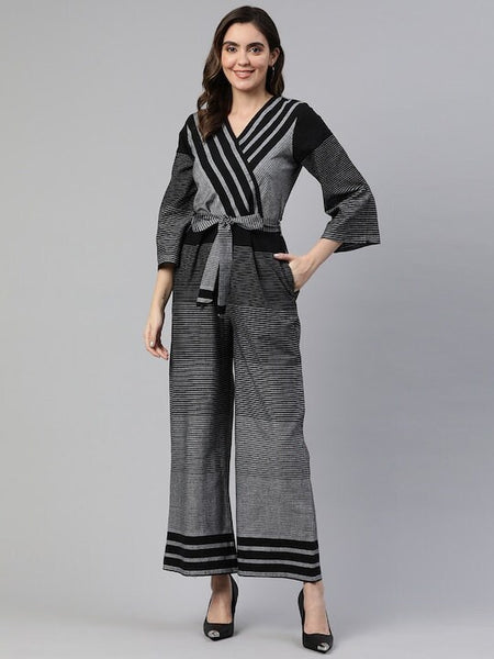 Striped Culotte Jumpsuit For Women, Indo Western Dress, Party Wear Indian Dress, Jumpsuits, Fusion Wear Outfit, Wedding Wear Jumpsuit VitansEthnics