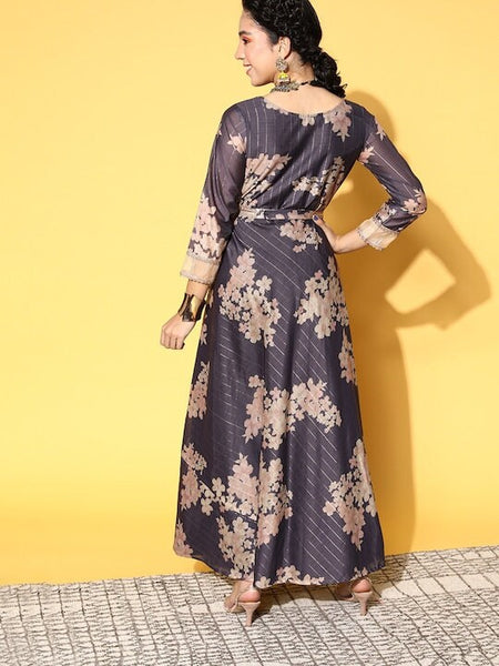 Women Stylish Blue Floral Gown for Days, Indo Western Ethnic Set for women, Designer Indian Wedding wear outfit, Wedding Guest Outfit VitansEthnics