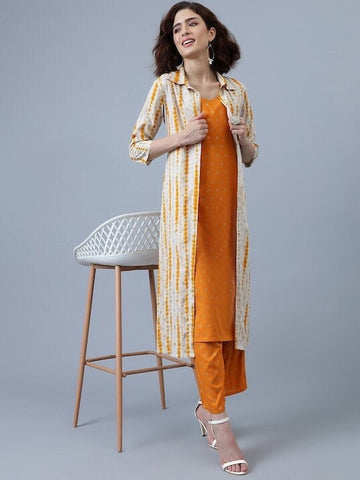 Women Ethnic Printed Straight Kurta & Trousers With Jacket, Indo Western Ethnic Set, Printed Kurta with Pants and Jacket Set, Fusion Outfit VitansEthnics