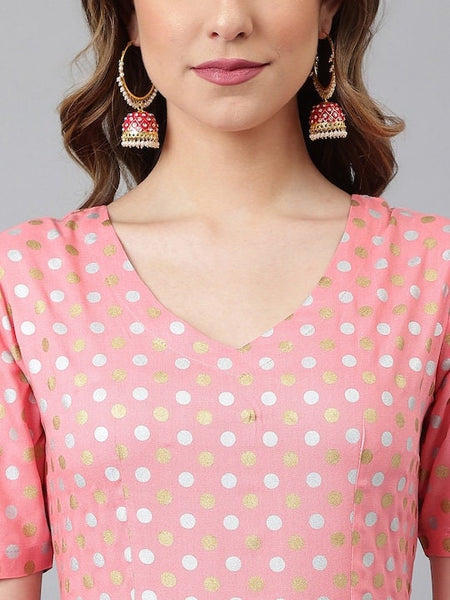 Women Pink Printed Empire Kurta with Trousers & Dupatta Set, Anarkali Kurti Set For Women, Party Wear Kurta Set, Indian Wedding Wear Outfit VitansEthnics