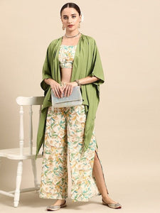 Women Ethnic Printed Co-Ords with Shrug, Indo Western Ethnic Set, Printed Crop top with palazzo and Shrug Set, Fusion Outfit, Wedding Wear VitansEthnics