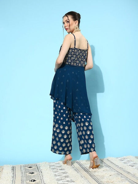 Women Embellished Georgette Ethnic Co-Ords Set, Indo Western Ethnic Set, Embellished Tunic top with palazzo and Set, Fusion Outfit VitansEthnics