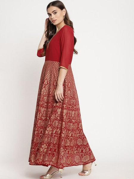 Women Maroon Ethnic Motifs Printed Anarkali Ethnic Dress With Dupatta, Party Wear Indian Outfit, Dresses For Women, Wedding wear outfit VitansEthnics
