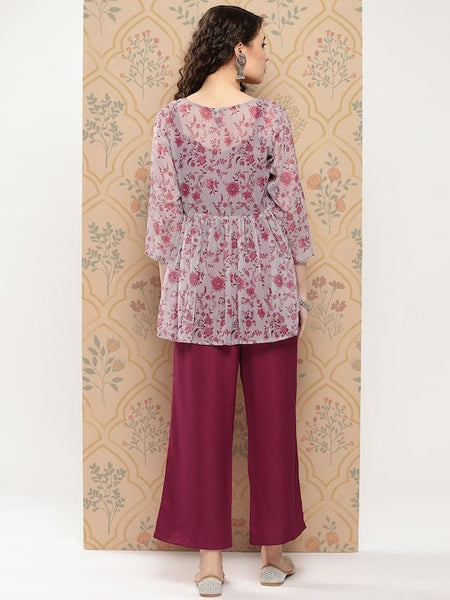 Women Solid Shoulder Straps Crop Top & Trousers with Floral Print Shrug, Wedding Outfits, Ethnic Wear, Co-ords sets, Indo Western outfit VitansEthnics