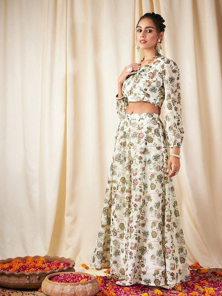 Designer Indian Crop Top With Skirt Set, Indian Blouse With Skirt Set, Indo Western Dress For Women, Indian Dress, Printed Lehenga Choli VitansEthnics