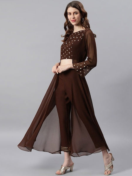Women Crop Top with Palazzo And Shrug Set, Indo Western Ethnic Set for women, Printed Crop top with palazzo and Jacket Set, Fusion Outfit VitansEthnics