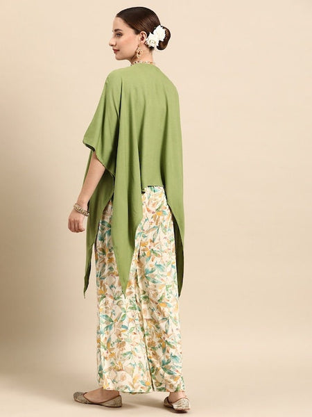 Women Ethnic Printed Co-Ords with Shrug, Indo Western Ethnic Set, Printed Crop top with palazzo and Shrug Set, Fusion Outfit, Wedding Wear VitansEthnics