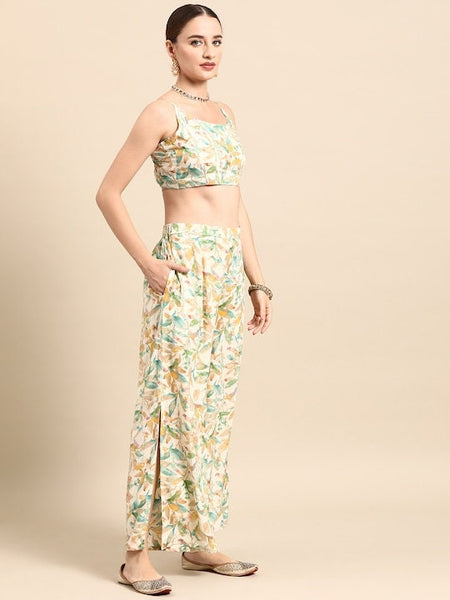 Women Ethnic Printed Co-Ords with Shrug, Indo Western Ethnic Set, Printed Crop top with palazzo and Shrug Set, Fusion Outfit, Wedding Wear VitansEthnics