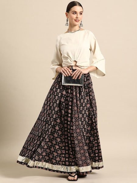 Women Printed A-Line Flared Cotton Maxi Skirt, Indian Ethnic Printed Skirt, Indo Western Ethnic Lehenga Skirt, Pure Cotton Skirt VitansEthnics